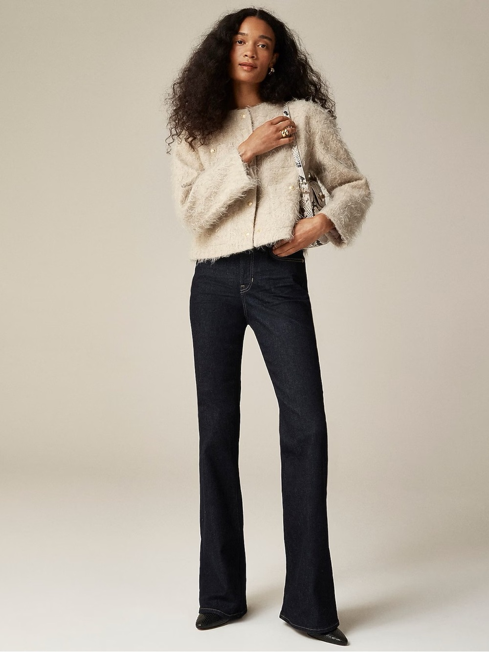 J. Crew Dark Blue Wash Wide Leg Jeans - Gold Hardware